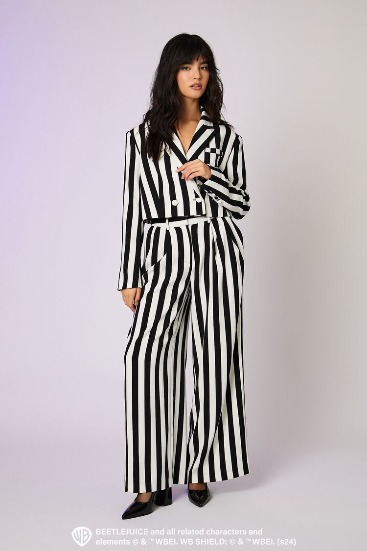 Women's Beetlejuice Beetlejuice Striped Pants in White/Black Small | Forever 21