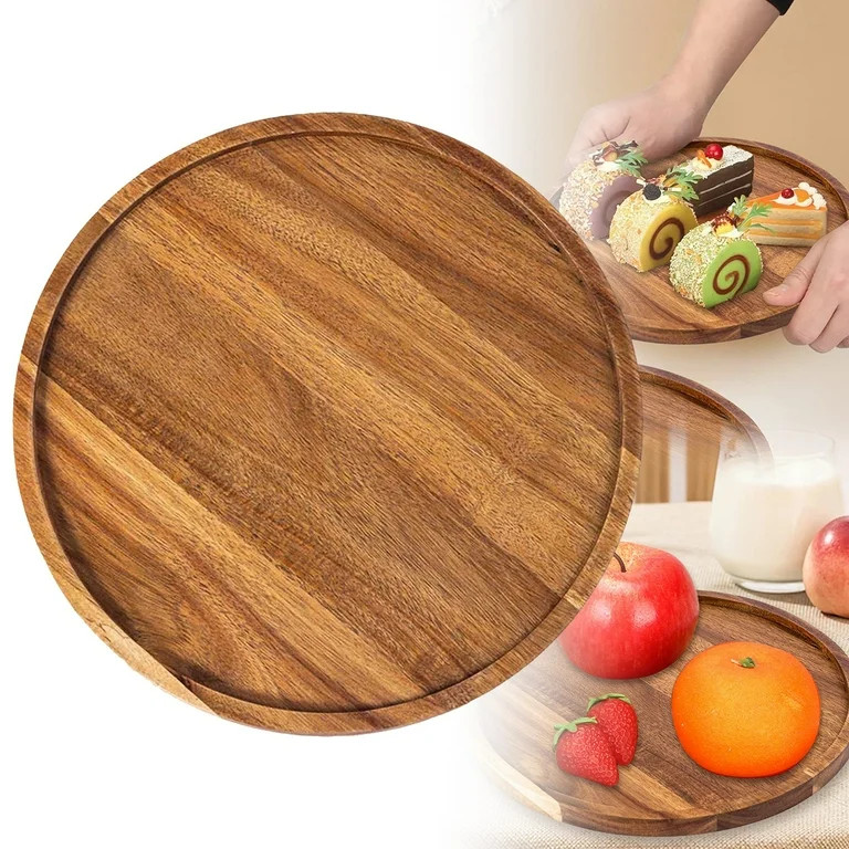BinKFF Round Wood Trays Round Charcuterie Board Bulk Bamboo Serving Platter with Rim Polished Woo... | Walmart (US)