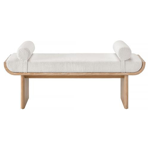 Noelle Modern White Upholstered Fabric Light Brown Wood Bedroom Bench | Kathy Kuo Home