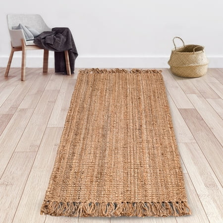 Natural Fibre Jute Rug, Natural Fringes Tassle 2'6"X6' Farmhouse Rug for Living Room, Vintage Décor | Walmart (US)