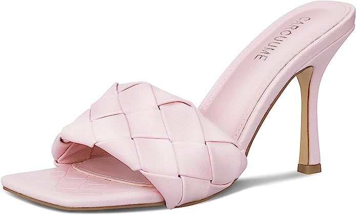 Women's Square Open Toe Heeled Woven Leather Sandals Stiletto Slip On Quilted High Heels | Amazon (US)