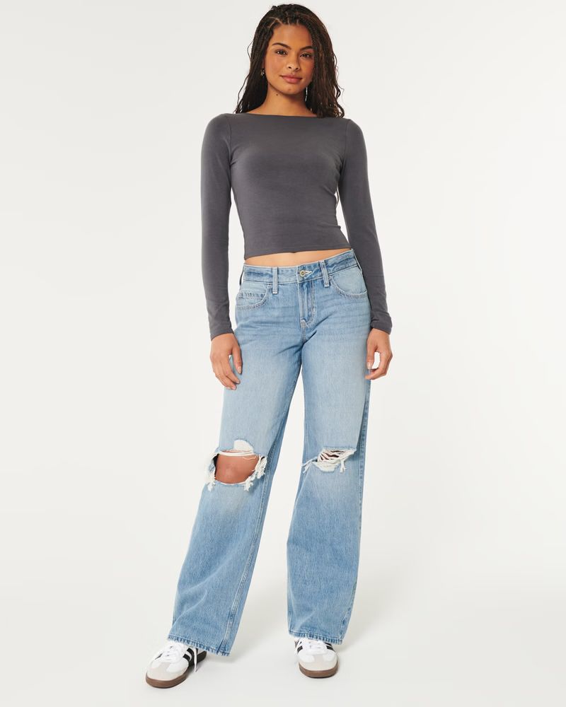 Low-Rise Light Wash Ripped Baggy Jeans | Hollister (US)