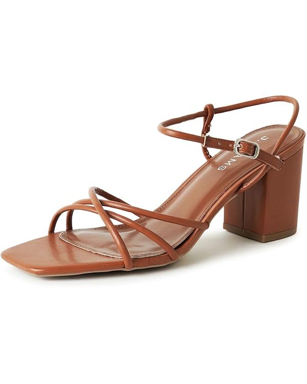 J. Adams Camila Sandals for Women - Square Open Toe Strappy Mid Block Heels | Amazon (US)