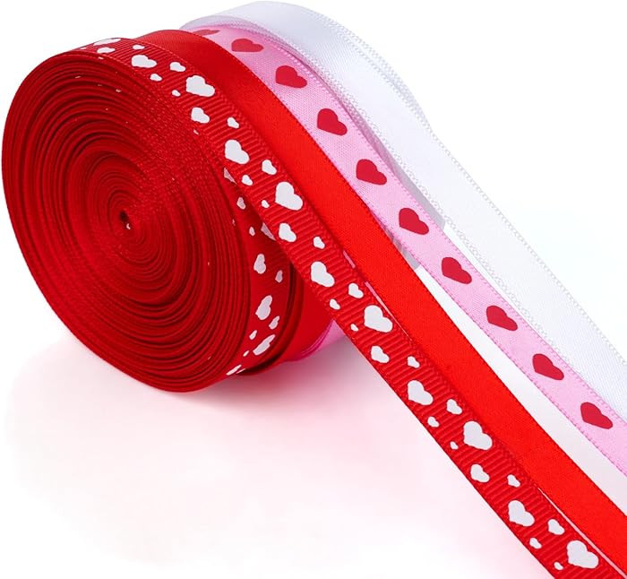 4 Rolls Red Love Heart Ribbon 40 Yards 3/8 Inch Valentine Ribbon for Crafts Gift Wrapping Hair Bo... | Amazon (US)