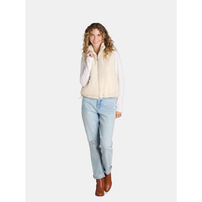 Time and Tru Women’s Faux Fur/Puffer Reversible Vest, Sizes XS-XL | Walmart (US)
