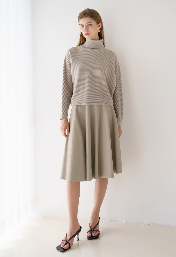 Basic Rib Knit Cowl Neck Crop Sweater in Sand | Chicwish