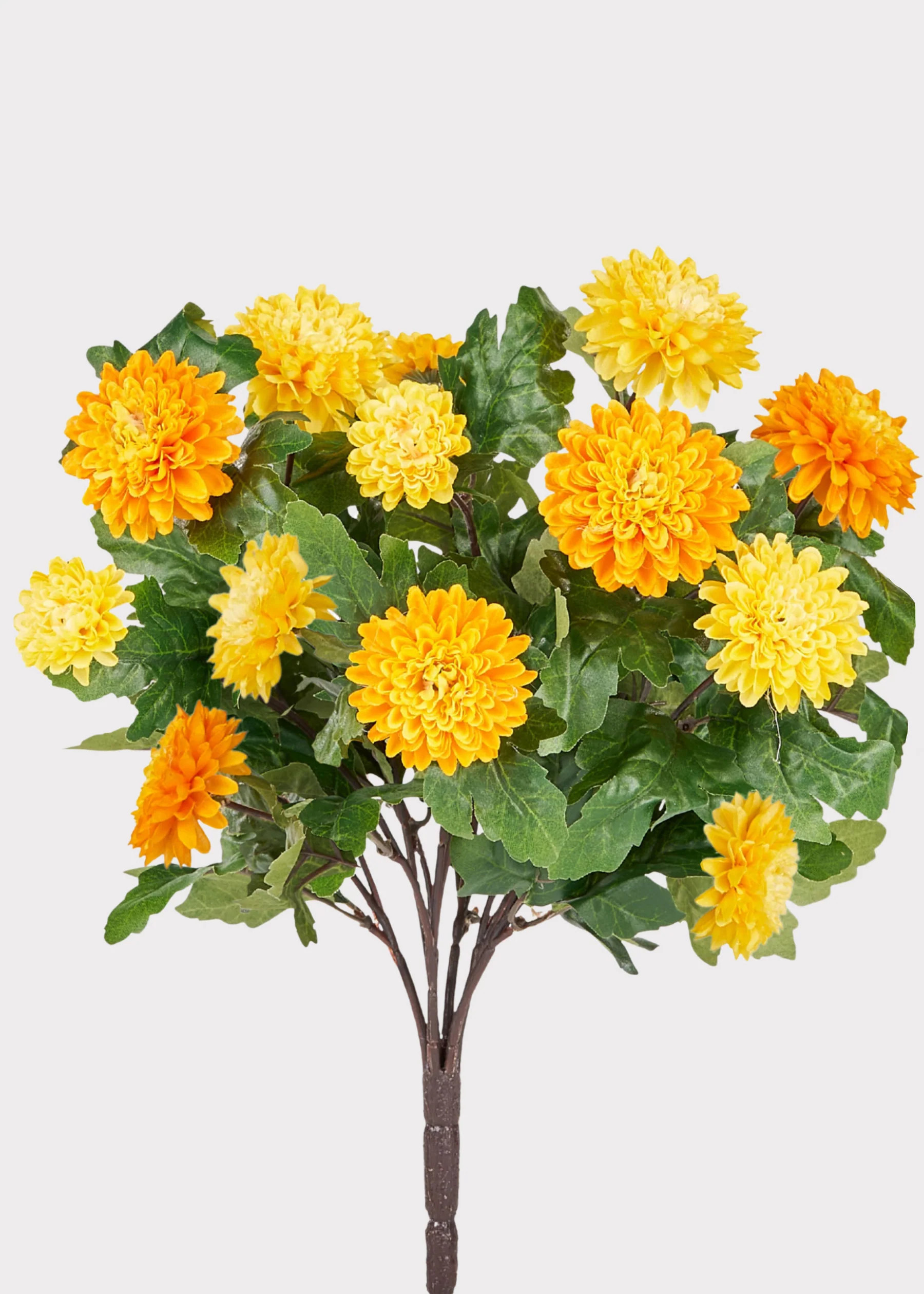 Yellow and Orange Artificial Mum Flower Bush - 14.5" | Afloral
