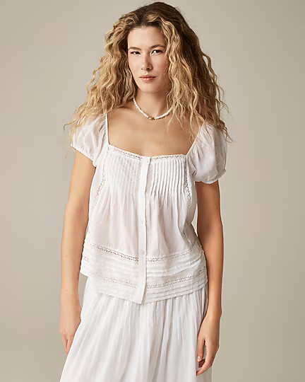 Cap-sleeve lace-trim top in cotton voile | J. Crew US