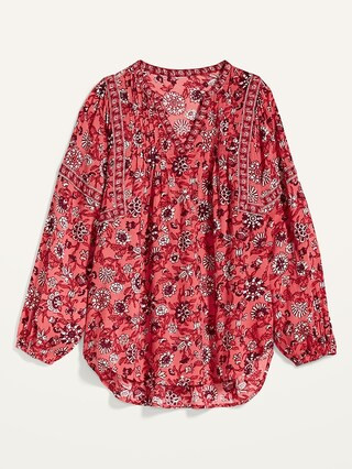 Oversized Floral-Print Split-Neck Tunic Top for Women | Old Navy (US)