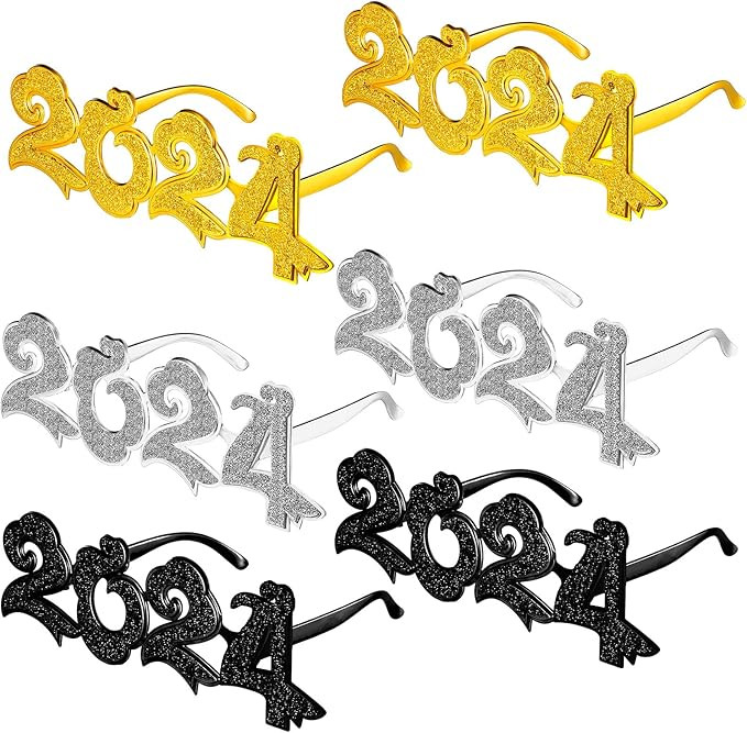 6 Pairs 2024 Eyeglasses 2024 Glitter Number Eyeglasses 2024 New Year Eve Glasses Novelty Sunglass... | Amazon (US)