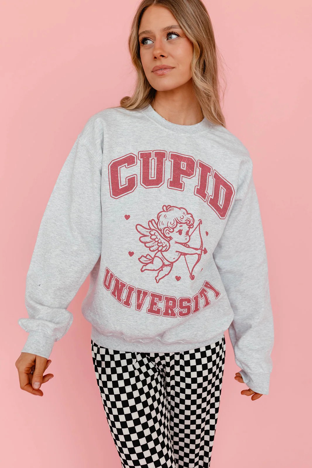 THE CUPID UNIVERSITY SWEATSHIRT IN GRAY | Pink Desert