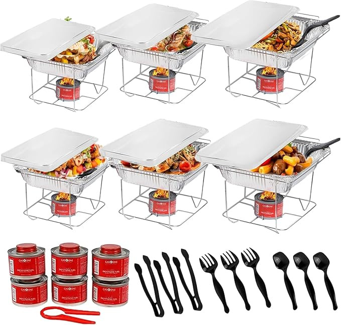 Alpha Living 6 Pack - Disposable Chafing Dish Buffet Set, Half Size Pans, Welded Body Food Warmer... | Amazon (US)
