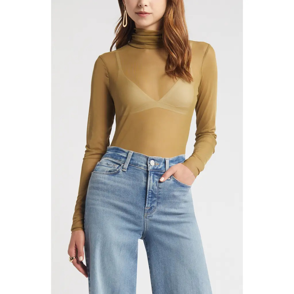 Open Edit Mesh Turtleneck in Olive Brine at Nordstrom, Size Small | Nordstrom