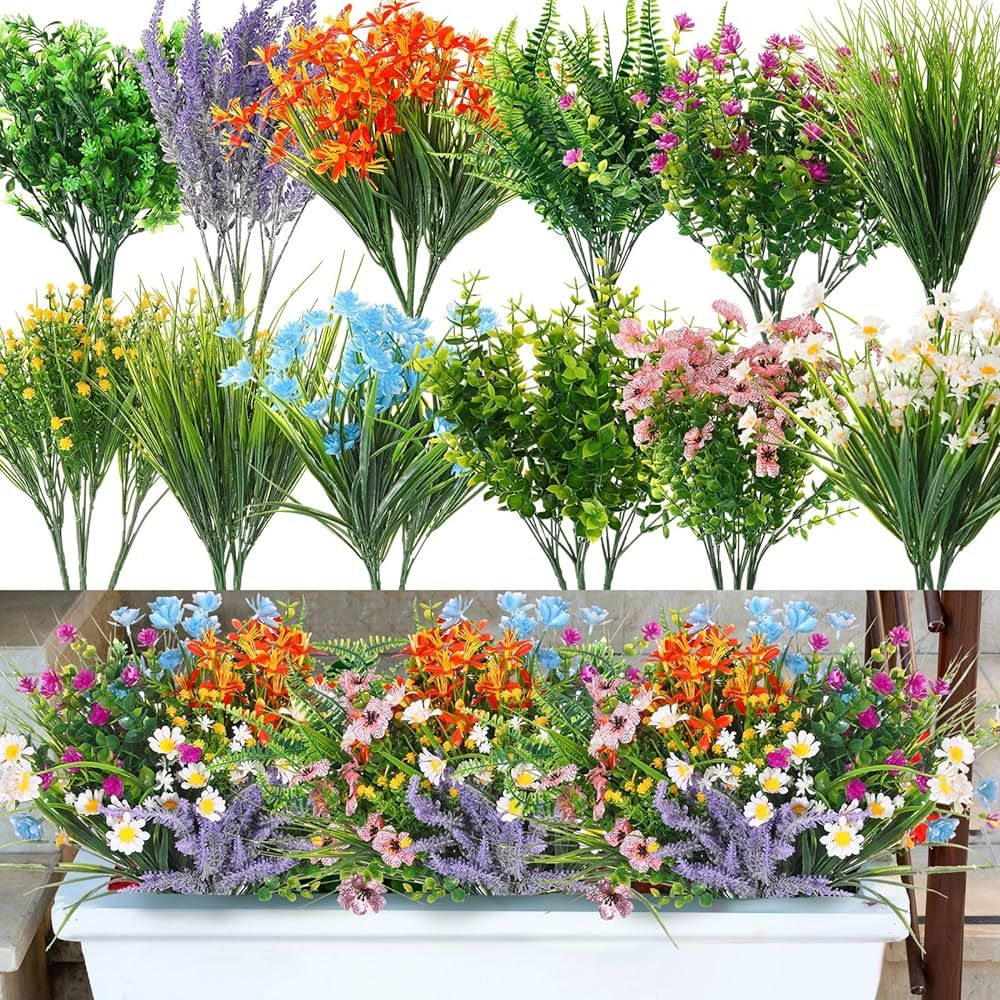 36 Bundles Artificial Flowers Outdoor Uv Resistant Artificial Flowers Fake Plants Plastic Wildflo... | Amazon (US)