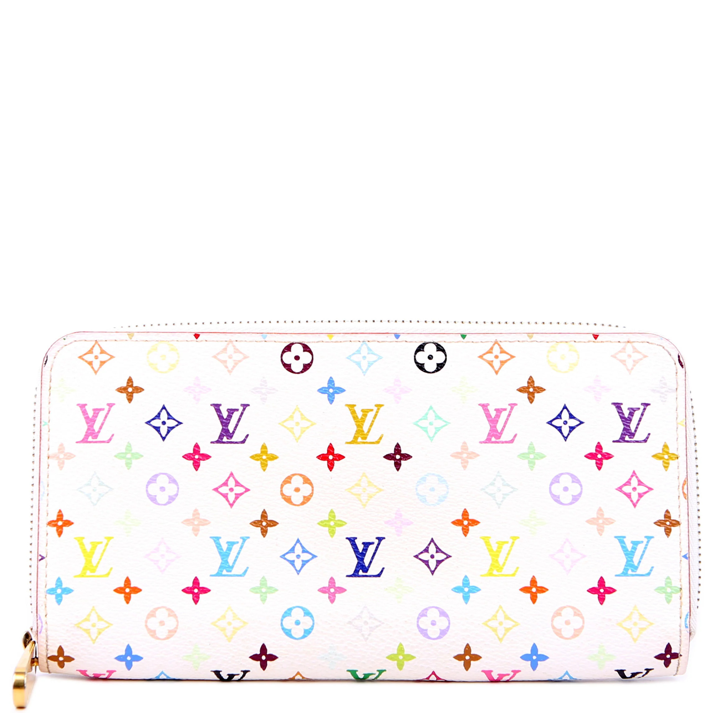 Zippy Wallet Multicolor Monogram White/Pink | Keeks Designer Handbags