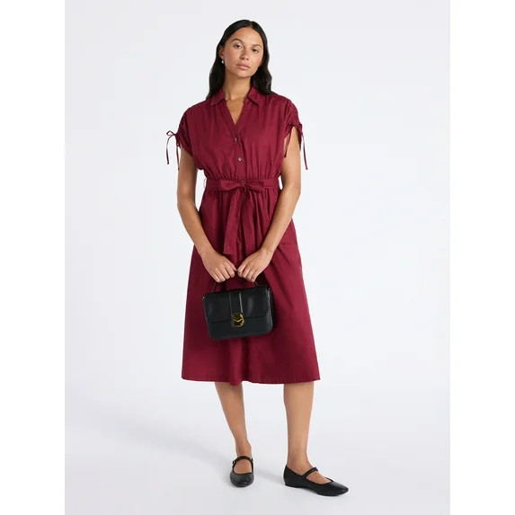 Time and Tru Women's Tie Front Button Down Shirt Dress, Sizes XS-XXXL | Walmart (US)