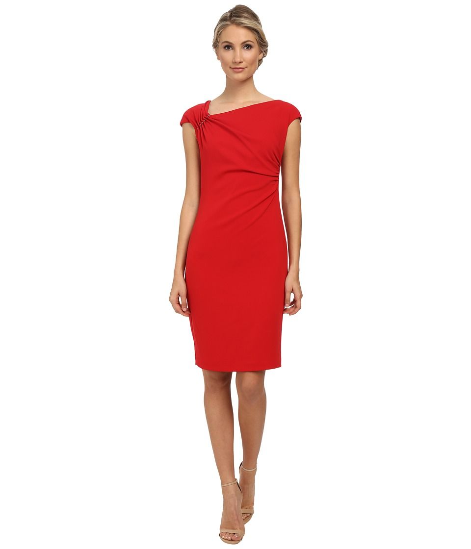 Badgley Mischka - Shirred Stretch Crepe Cocktail Dress (Red) Women's Dress | 6pm