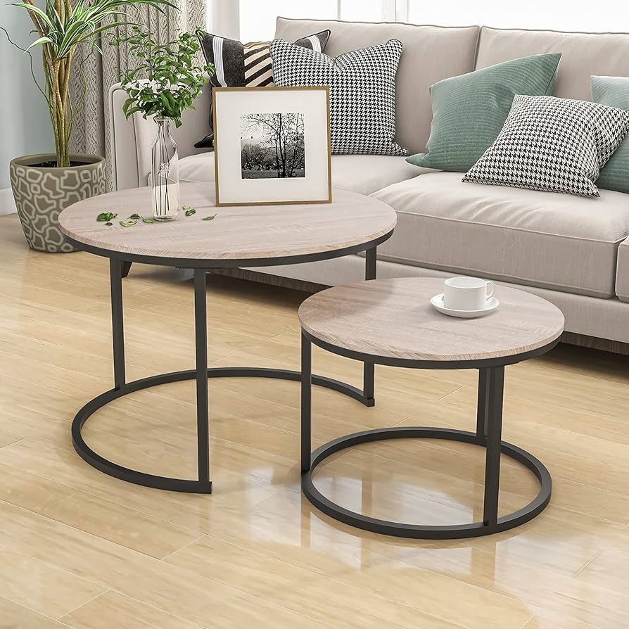HOJINLINERO Industrial Round Coffee Table Set of 2 End Table for Living Room,Stacking Side Tables... | Amazon (US)