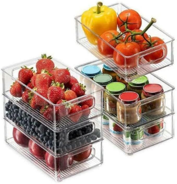 Ecowaare Plastic Refrigerator Organizer Bins, 6 Pack Clear Stackable Food Storage Bins for Pantry... | Amazon (US)