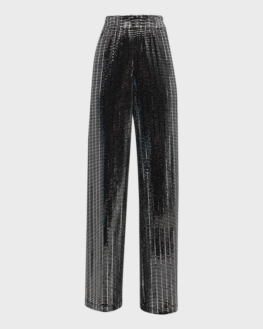 Alice + Olivia Elba High-Rise Wide-Leg Disco-Knit Pants | Neiman Marcus