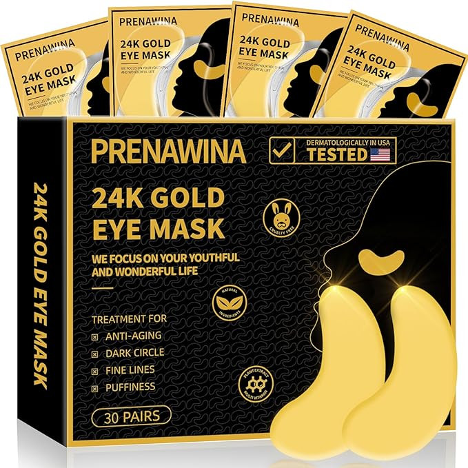 Under Eye Patches for Puffy Eyes Treatment 30 Pairs, 24K Gold Under Eye Masks for Dark Circles an... | Amazon (US)