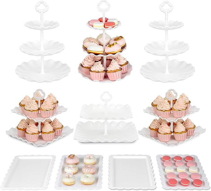 Pack of 10 NWK Cake Stand Set with 3 x Two-Tier and 3 x Three-Tier Cupcake Stands, 4 x Appetizer ... | Amazon (US)