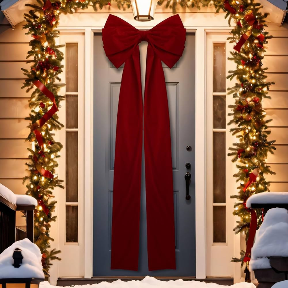 Extra Large Christmas Front Door Bow Decorations 27.5 x 78.7 Inch Velvet Christmas Door Wreath Bo... | Amazon (US)