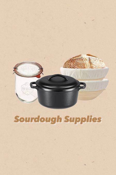 Sourdough Supplies 

Cast iron 
Dutch oven 
Sourdough starter 
Bread 
Home 
Kitchen 
Weck jar 