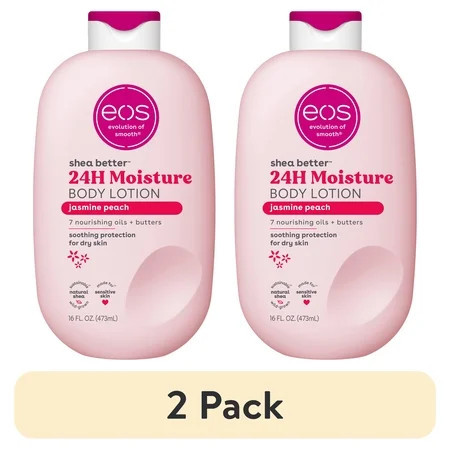 (2 pack) eos Shea Better Body Lotion- Jasmine Peach, Soothes Dry Skin, 16 fl oz | Walmart (US)