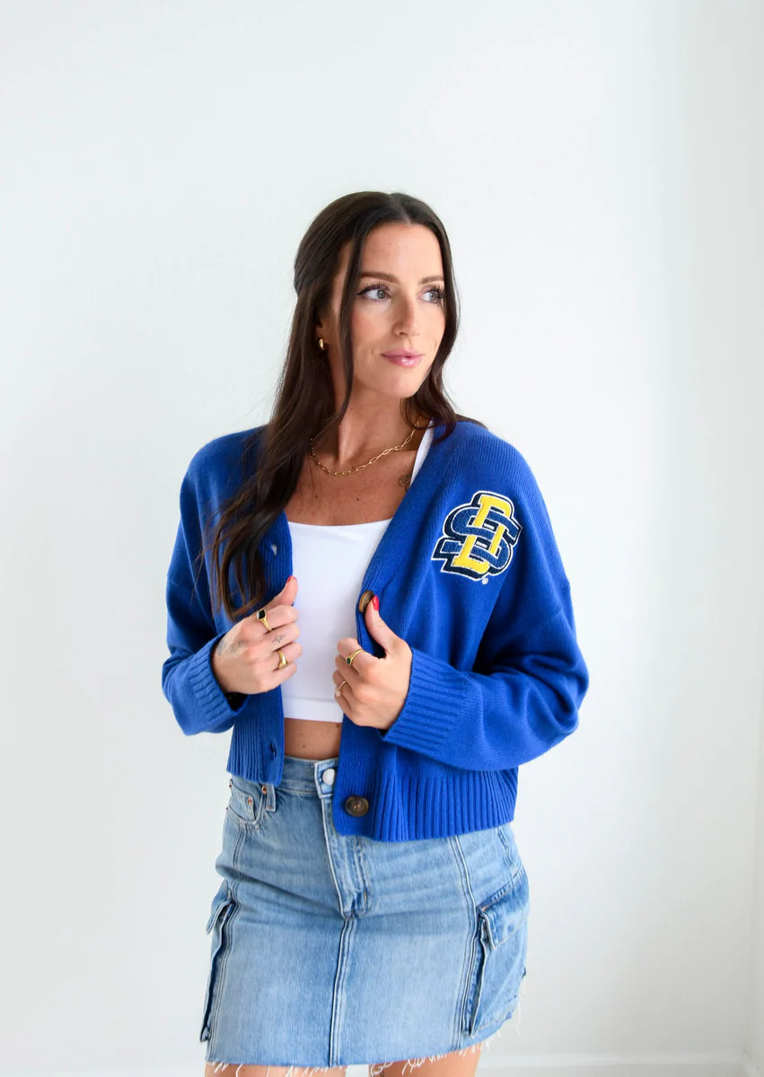 SD State Chenille Patch Cropped Cardigan | Gameday Social