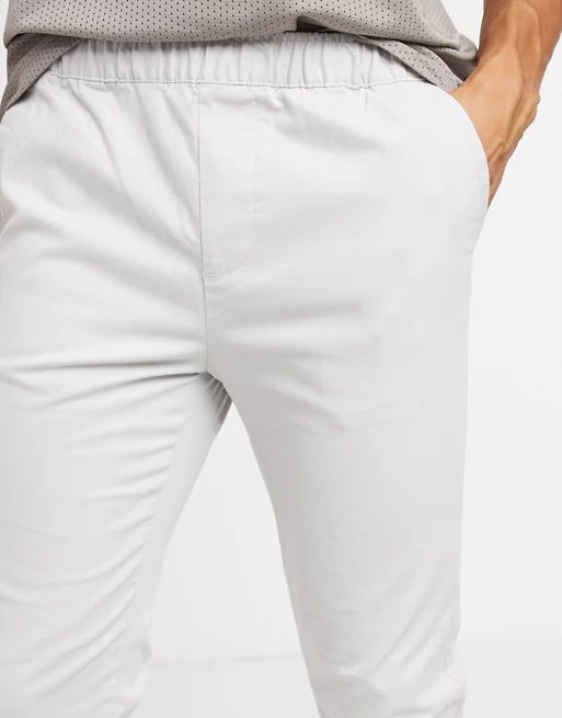 ASOS DESIGN slim chinos with elastic waist in ice gray | ASOS (Global)