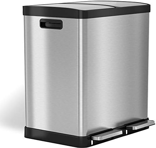 iTouchless 16 Gallon Dual Step Trash Can & Recycle, Stainless Steel Lid and Bin Body with Handle,... | Amazon (US)