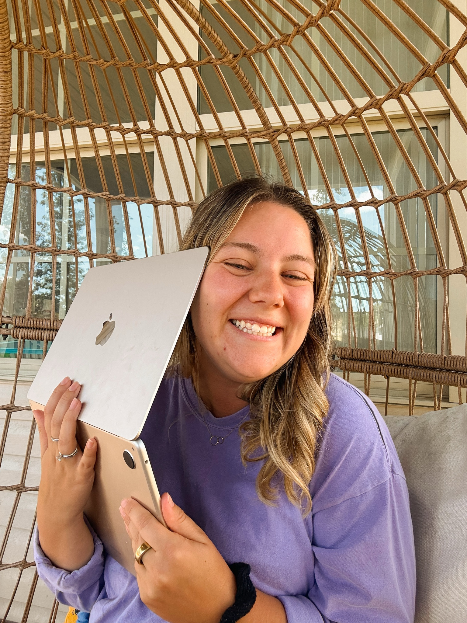 Working outside is the best feeling ever! I snuggle into the oversized wicker chair on our back porch and can type for hours  