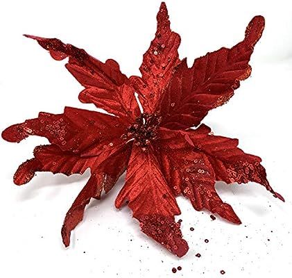 Allgala 6-PK Glitter and Sequin Decorated Fabric Poinsettia Artificial Christmas Flower with Clip... | Amazon (US)