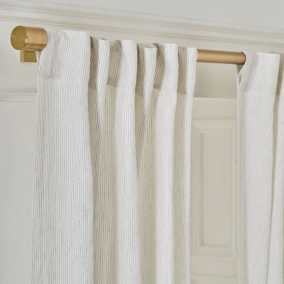 European Linen Pinstripe Blackout Curtain, 48x108, Charcoal | West Elm (US)