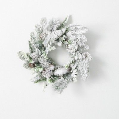 Sullivans Flocked Pine Artificial Mini Wreath 16"H White | Target