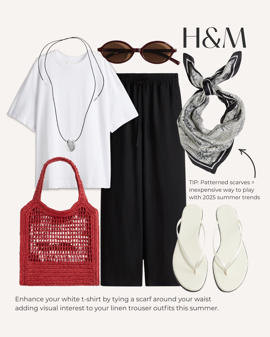 Basic white tee - summer outfits - white tee shirt - white t-shirt - best white t shirt outfit - capsule wardrobe staple - how to style - personal stylist approved tips- high street edit - H&M t shirt - red bag - summer bag / silk scarf - silk scarves - linen trousers / summer sandals 2025 fashion trend s




#LTKuk #LTKstyletip #LTKsummer