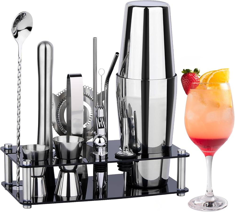 Cocktail Shaker Set Bartender Kit : 15-Piece Bar Tool Set with Acrylic Stand Bar Set with All Pra... | Amazon (US)