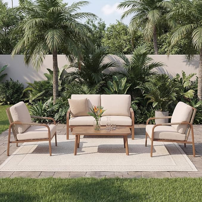 4-Piece Aluminum Patio Furniture Set, Outdoor Conversation Set with Deep Seating Cushions, Lovese... | Amazon (US)
