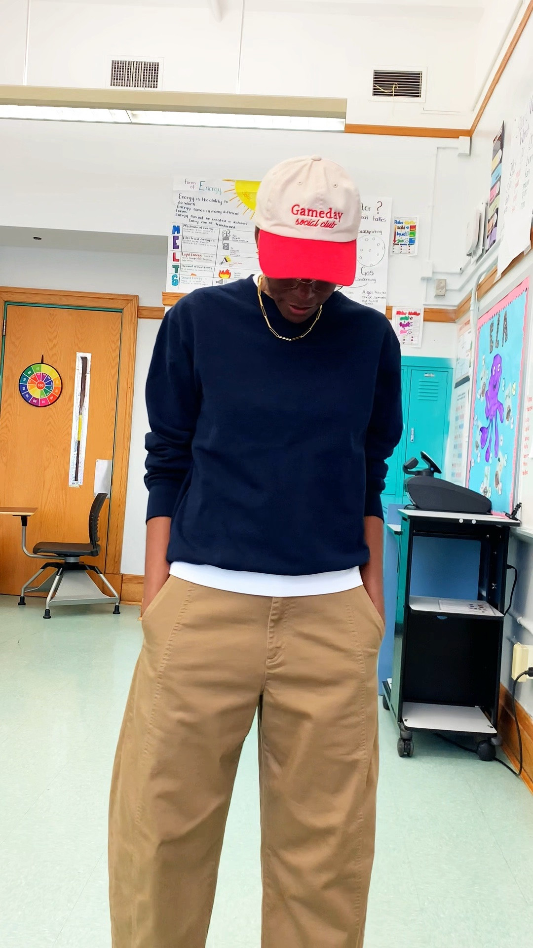 This navy pullover with white tee & barrel pants is an easy everyday outfit that feels relaxed but still put together. The structured barrel pants balance the cozy pullover, while the red socks add a fun pop of color that makes the look feel modern and intentional. Comfortable everyday outfit, easy casual workwear looks. #LTKNavyoutfit #LTKBarrelpants #LTKEverydayoutfit

#LTKOver40 #LTKootd #LTKWorkwear