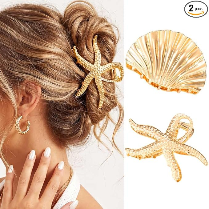 CAKURE Seashell Hair Clip Gold Starfish Hair Claw Clips Beach Claw Clips Hair Accessories for Wom... | Amazon (US)