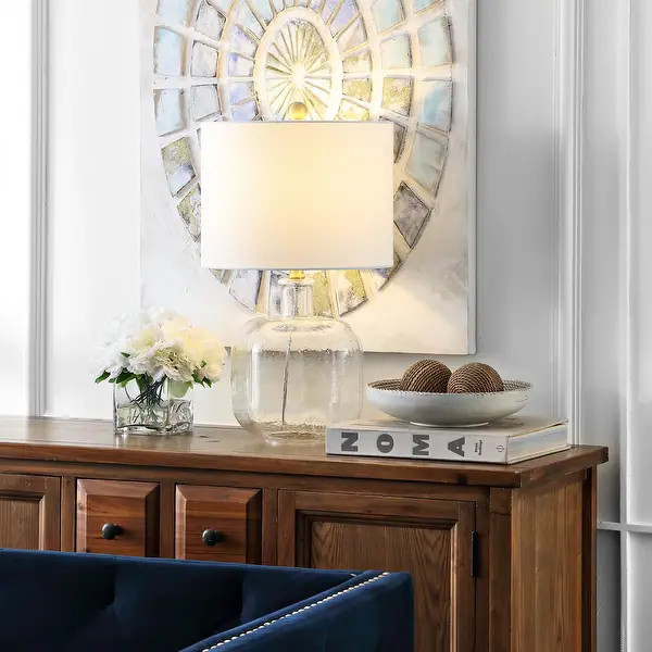 SAFAVIEH Lighting 21-inch Armena Clear/ Brass Gold LED Table Lamp - 12" W x 12" L x 21.5" H - On ... | Bed Bath & Beyond