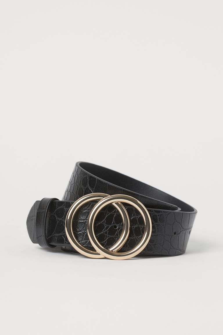 Wide belt in thick material. Metal buckle with a stud at back. Width approx. 1 1/4 in. | H&M (US + CA)