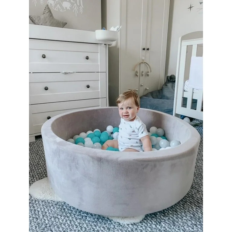 Nuby Grey Velvet Ball Pit with 200 Aqua, White, & Grey Balls | Walmart (US)