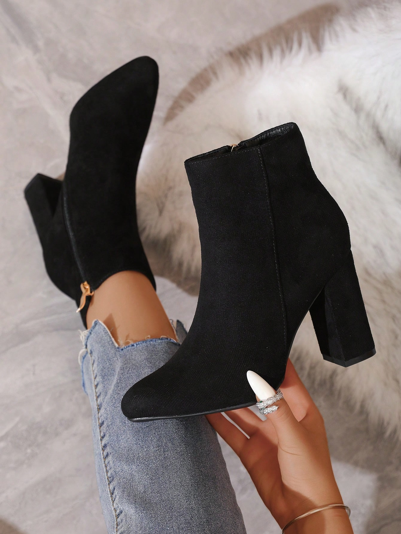 Timesize Black Ankle Boots Women Fashion Short Boots Chunky Heel High Heel Boots, Winter | SHEIN