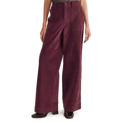 Splendid Colette Patch Pocket Wide Leg Corduroy Pants in Black at Nordstrom, Size Large | Nordstrom