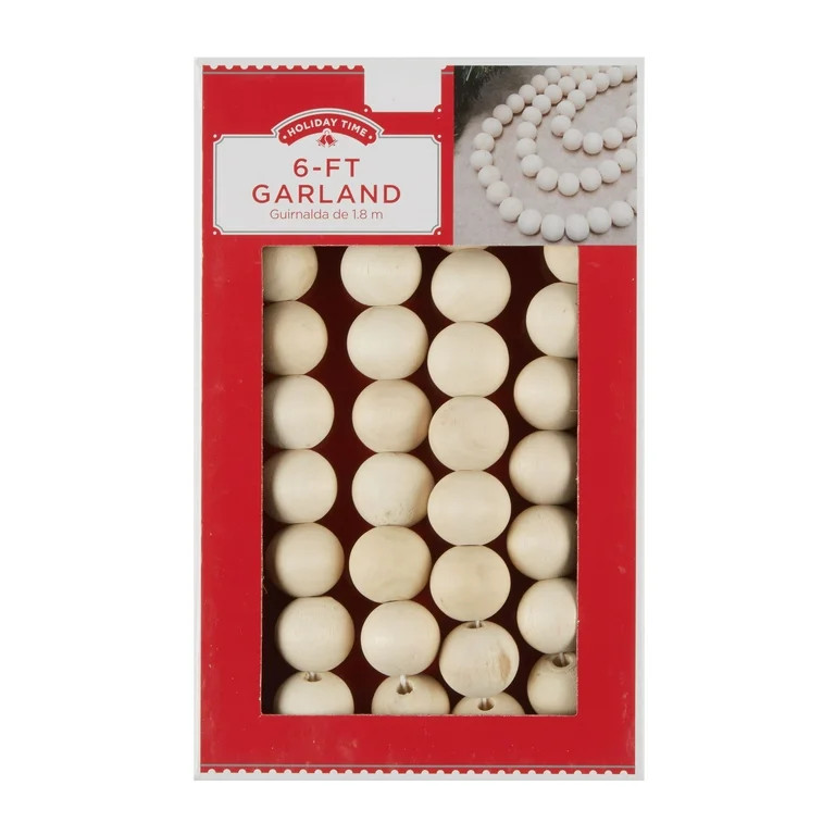 Holiday Time Natural Wood Bead Garland, 6' - Walmart.com | Walmart (US)