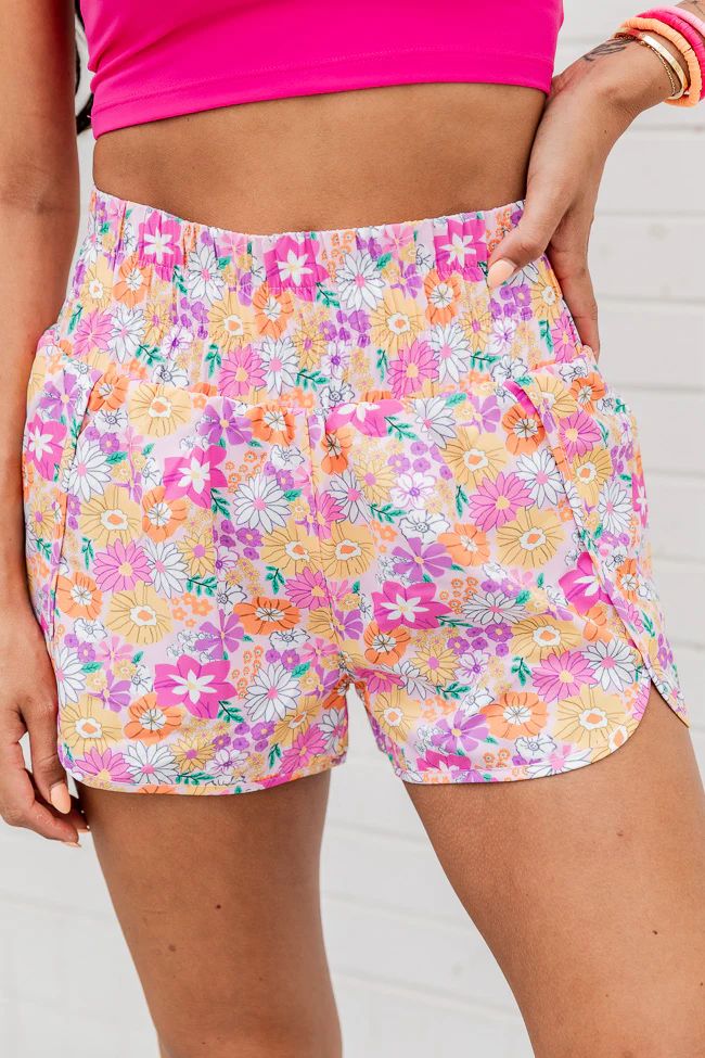 Errands To Run Retro Floral High Waisted Athletic Shorts | Pink Lily