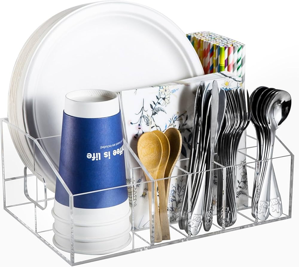 Utensil Silverware Caddy for Party Acrylic Paper Plate Dispenser Holders Countertop Organizer Buf... | Amazon (US)