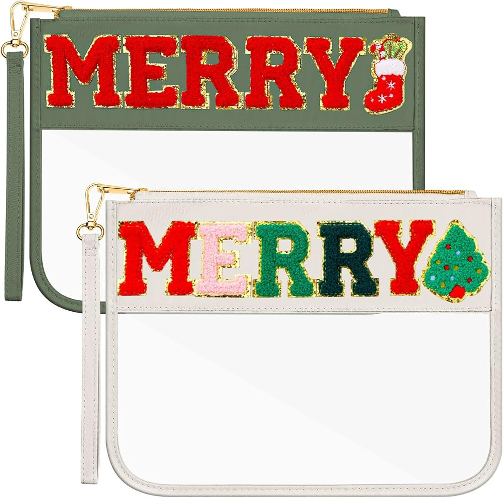 Remerry 2 Pcs Halloween Christmas Chenille Letter Clear Pouch Candy Treat Snack Goodie Bag PVC Ma... | Amazon (US)